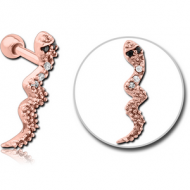 ROSE GOLD PVD COATED SURGICAL STEEL JEWELLED TRAGUS MICRO BARBELL - SNAKE
