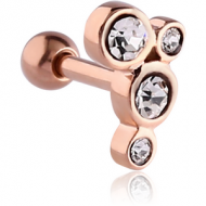 ROSE GOLD PVD COATED SURGICAL STEEL JEWELLED TRAGUS MICRO BARBELL - FIVE DISKS