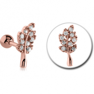 ROSE GOLD PVD COATED SURGICAL STEEL JEWELLED TRAGUS MICRO BARBELL - LEAF