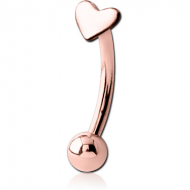 ROSE GOLD PVD COATED SURGICAL STEEL HEART FANCY CURVED MICRO BARBELL PIERCING