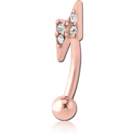 ROSE GOLD PVD COATED SURGICAL STEEL JEWELLED FANCY CURVED MICRO BARBELL - THUNDER PIERCING