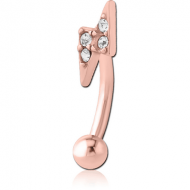 ROSE GOLD PVD COATED SURGICAL STEEL JEWELLED FANCY CURVED MICRO BARBELL - THUNDER