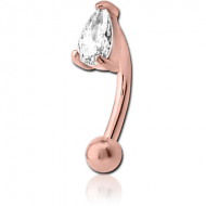 ROSE GOLD PVD COATED SURGICAL STEEL JEWELLED CURVED MICRO BARBELL - TEAR DROP PIERCING