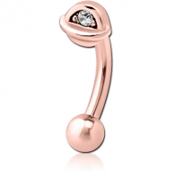 ROSE GOLD PVD COATED SURGICAL STEEL JEWELLED FANCY CURVED MICRO BARBELL - HALF OPEN EYE PIERCING