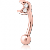 ROSE GOLD PVD COATED SURGICAL STEEL JEWELLED FANCY CURVED MICRO BARBELL - CRESCENT PRONGS PIERCING