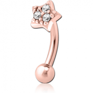 ROSE GOLD PVD COATED SURGICAL STEEL JEWELLED FANCY CURVED MICRO BARBELL - STAR PRONGS PIERCING