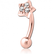 ROSE GOLD PVD COATED SURGICAL STEEL JEWELLED FANCY CURVED MICRO BARBELL - STAR PRONGS