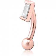 ROSE GOLD PVD COATED SURGICAL STEEL JEWELLED FANCY CURVED MICRO BARBELL - SQUARE PIERCING