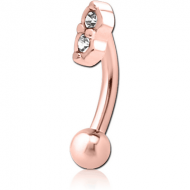 ROSE GOLD PVD COATED SURGICAL STEEL JEWELLED FANCY CURVED MICRO BARBELL - TWO GEMS EYES PIERCING