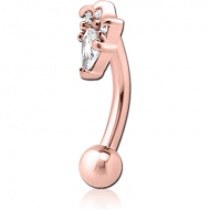 ROSE GOLD PVD COATED SURGICAL STEEL JEWELLED FANCY CURVED MICRO BARBELL - JESTER HAT PIERCING