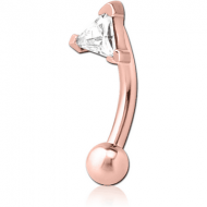 ROSE GOLD PVD COATED SURGICAL STEEL JEWELLED FANCY CURVED MICRO BARBELL - TRIANGLE PIERCING