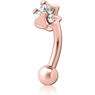 ROSE GOLD PVD COATED SURGICAL STEEL JEWELLED FANCY CURVED MICRO BARBELL - ANIMAL PAW PIERCING