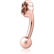 ROSE GOLD PVD COATED SURGICAL STEEL FANCY CURVED MICRO BARBELL - ANIMAL PAW INDENT