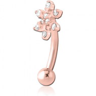 ROSE GOLD PVD COATED SURGICAL STEEL JEWELLED FANCY CURVED MICRO BARBELL - SNOWFLAKE PIERCING