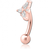 ROSE GOLD PVD COATED SURGICAL STEEL JEWELLED FANCY CURVED MICRO BARBELL - TRINITY PIERCING