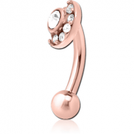 ROSE GOLD PVD COATED SURGICAL STEEL JEWELLED FANCY CURVED MICRO BARBELL - MOON AND STARS PIERCING