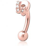 ROSE GOLD PVD COATED SURGICAL STEEL JEWELLED FANCY CURVED MICRO BARBELL - PLAIN MOON AND STARS PIERCING