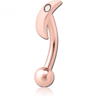 ROSE GOLD PVD COATED SURGICAL STEEL JEWELLED FANCY CURVED MICRO BARBELL - CRESCENT SINGLE GEM