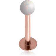 ROSE GOLD PVD COATED SURGICAL STEEL MICRO LABRET WITH SYNTHETIC OPAL BALL PIERCING