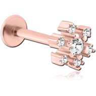 ROSE GOLD PVD COATED SURGICAL STEEL MICRO LABRET WITH JEWELLED ATTACHMENT - FLOWER PIERCING