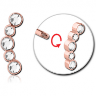 ROSE GOLD PVD COATED SURGICAL STEEL MICRO THREADED 5 JEWELS ATTACHMENT PIERCING