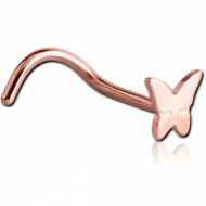 ROSE GOLD PVD COATED SURGICAL STEEL BUTTERFLY CURVED NOSE STUD PIERCING