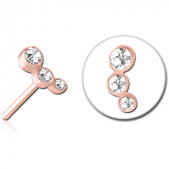 ROSE GOLD PVD COATED SURGICAL STEEL JEWELLED THREADLESS ATTACHMENT - TRIPLE JEWEL PIERCING