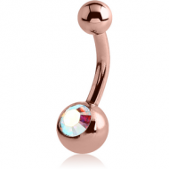 ROSE GOLD PVD COATED SURGICAL STEEL jewelled MINI NAVEL BANANA PIERCING