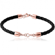 ROSE GOLD PVD COATED SURGICAL STEEL BRACELET WITH LEATHER