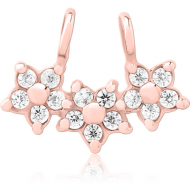 ROSE GOLD PVD COATED SURGICAL STEEL SLIDING JEWELLED CHARM FOR HINGED SEGMENT RING - TRIPLE FLOWER