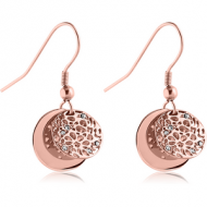 ROSE GOLD PVD COATED SURGICAL STEEL JEWELLED EARRINGS - TWO DISKS