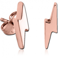 ROSE GOLD PVD COATED SURGICAL STEEL EAR STUDS PAIR - LIGHTNING