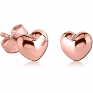 ROSE GOLD PVD COATED SURGICAL STEEL EAR STUDS PAIR - HEART