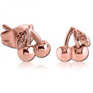 ROSE GOLD PVD COATED SURGICAL STEEL EAR STUDS PAIR - CHERRY