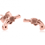 ROSE GOLD PVD COATED SURGICAL STEEL EAR STUDS PAIR - GUN