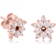 ROSE GOLD PVD COATED SURGICAL STEEL JEWELLED EAR STUDS PAIR - FLOWER