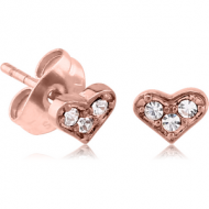 ROSE GOLD PVD COATED SURGICAL STEEL JEWELLED EAR STUDS PAIR - HEART