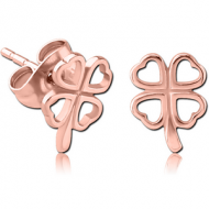 ROSE GOLD PVD COATED SURGICAL STEEL EAR STUDS PAIR - SHAMROCK
