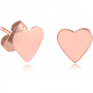 ROSE GOLD PVD COATED SURGICAL STEEL EAR STUDS PAIR - HEART FLAT