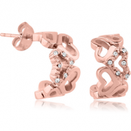 ROSE GOLD PVD COATED SURGICAL STEEL JEWELLED EAR STUDS PAIR - U SHAPE HEARTS