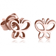 ROSE GOLD PVD COATED SURGICAL STEEL EAR STUDS PAIR - BUTTERFLY