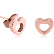 ROSE GOLD PVD COATED SURGICAL STEEL EAR STUDS PAIR - HEART