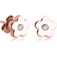ROSE GOLD PVD COATED SURGICAL STEEL EAR STUDS PAIR - FLOWER