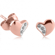 ROSE GOLD PVD COATED SURGICAL STEEL CRYSTALINE JEWELLED EAR STUDS PAIR - HEART