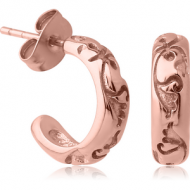 ROSE GOLD PVD COATED SURGICAL STEEL EAR STUDS PAIR - HOOP FILIGREE