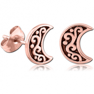 ROSE GOLD PVD COATED SURGICAL STEEL EAR STUDS PAIR-MOON