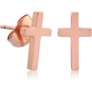 ROSE GOLD PVD COATED SURGICAL STEEL EAR STUDS PAIR - CROSS