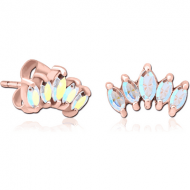 ROSE GOLD PVD COATED SURGICAL STEEL JEWELLED EAR STUDS PAIR - FIVE GEMS