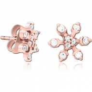 ROSE GOLD PVD COATED SURGICAL STEEL JEWELLED EAR STUDS PAIR - SNOWFLAKE