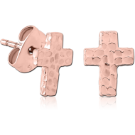 ROSE GOLD PVD COATED SURGICAL STEEL EAR STUDS -CROSS